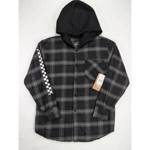 Rok Hand Crafted Kid's 14/16 L Black Flannel Hooded Shacket w/Checkered Graphic